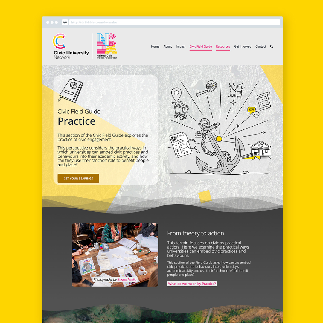 Sheffield Hallam NCIA Field Guide. Civic engagement. Website design. Higher education graphic design.