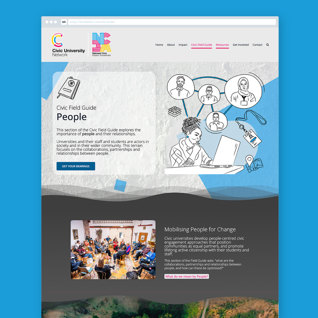 Sheffield Hallam NCIA Field Guide. Civic engagement. Website design. Higher education graphic design.