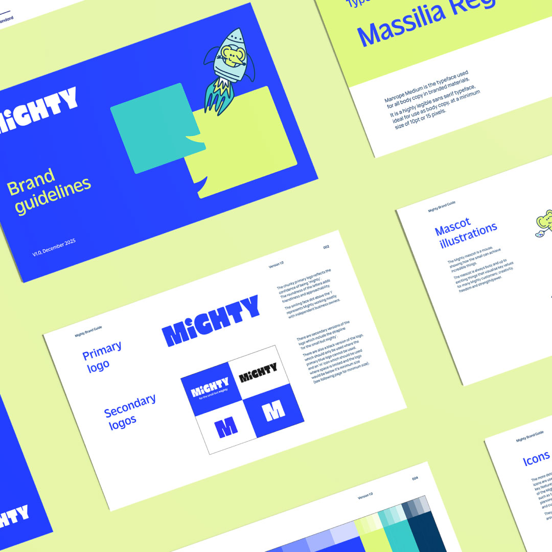 Brand guidelines visual for Mighty Accountants. Brand identity, brand development. Accounting.