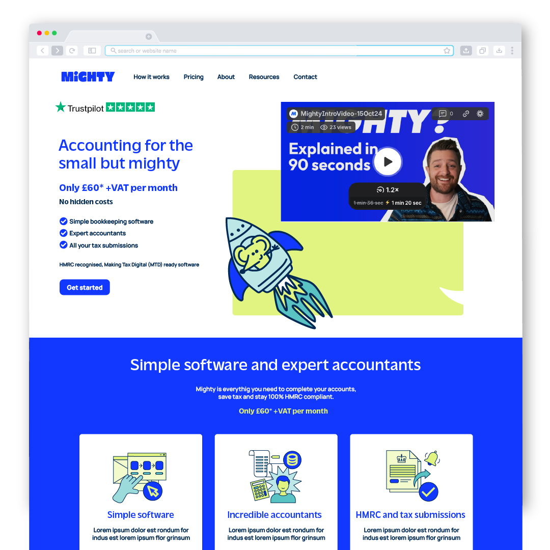 Web design visual for Mighty accountants. Brand development. Brand identity.