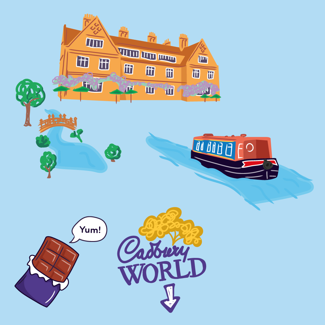 Illustrated map design, Birmingham guild of students. Students' union map. Welcome Week. Graphic design. 